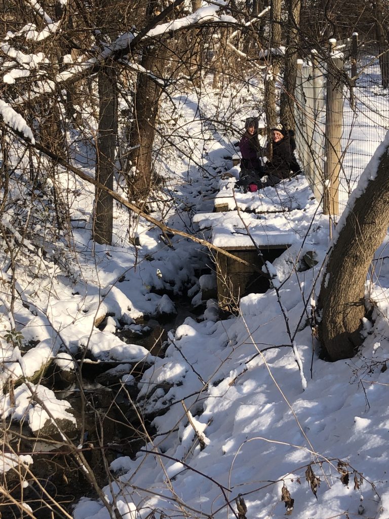 two kids playing in the snow