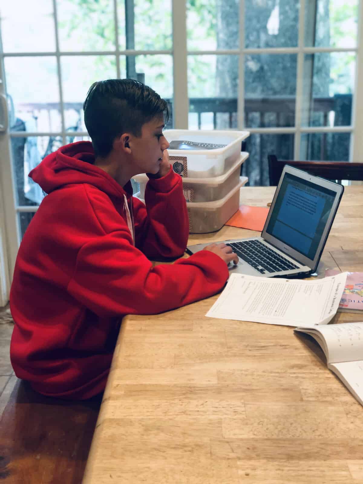 boy homeschooling on computer