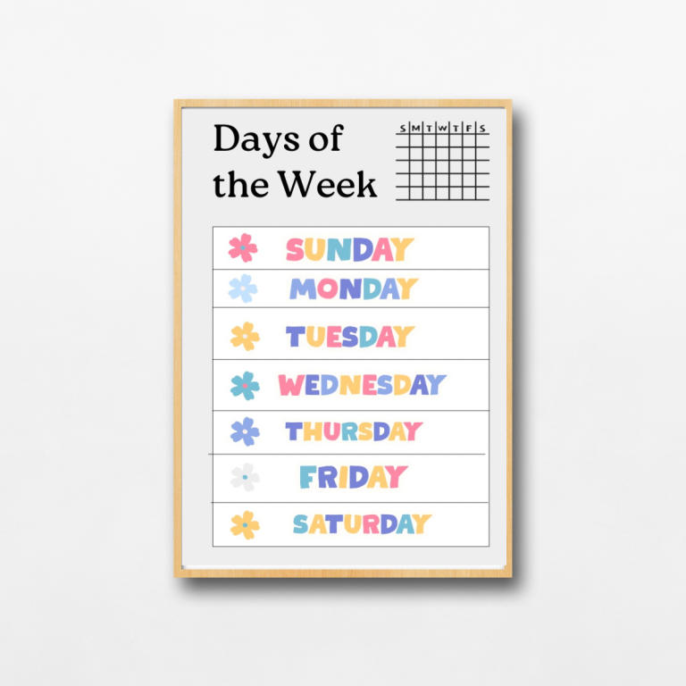 Days of the Week Free Printable Display and Coloring Sheets